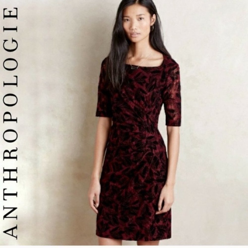 Anthropologie Maeve  Elorn Red black lace dress